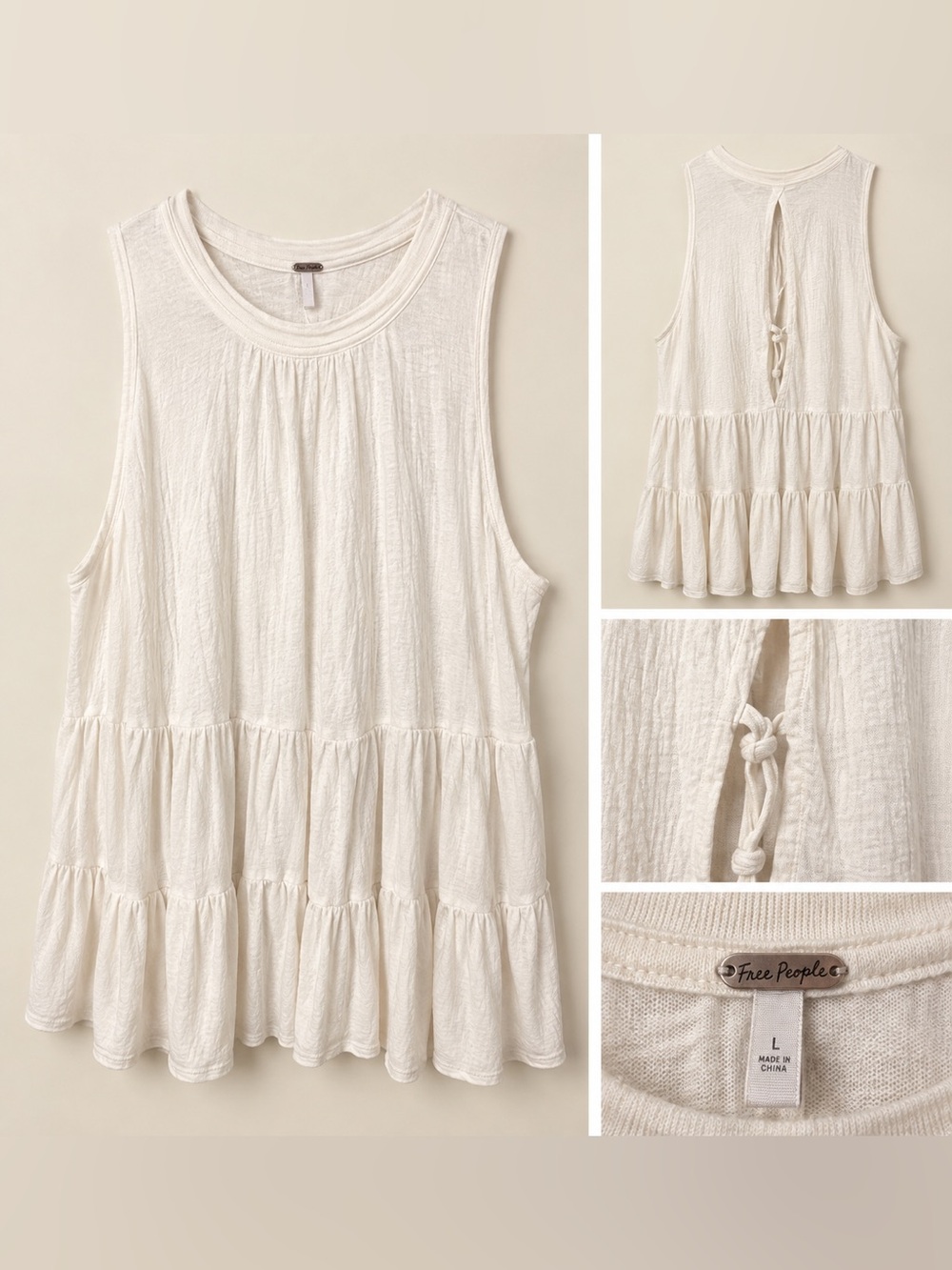Free People Cream Sleeveless Tiered Ruffle Tank